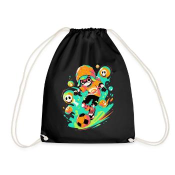 Street Art Gaming Adventure: Cartoon Soccer Player - Drawstring Bag - black - Front