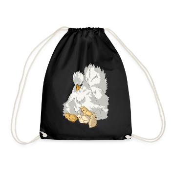 Silk Chicken Hen with Chick Silk Chicken Chicken - Drawstring Bag - black - Front