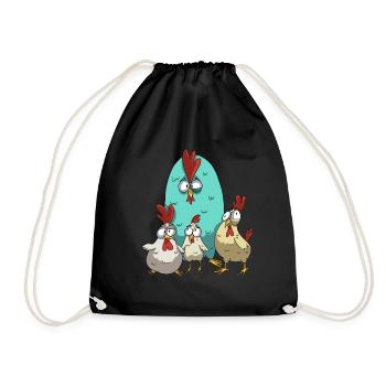 Lustige Hühner Huhn Design Hühnerschaar mit Humor - Turnbeutel - Schwarz - Vorne