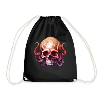 Octopus Skull Enigmatic Depths Gradient Tentacles - Drawstring Bag - black - Front