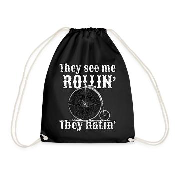 Vintage Rollin Fahrt mit Stil mit altem Fahrrad - Turnbeutel - Schwarz - Vorne