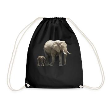 Elfanten-Mama mit Baby - Elefant - Wildtier - Turnbeutel - Schwarz - Vorne