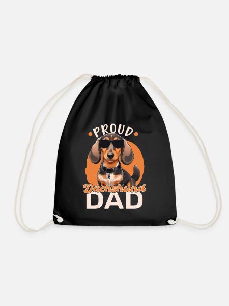 Proud Dachshund Dad - Drawstring Bag - black