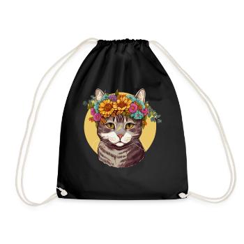 Cute American Wirehair Sunflower Cat Breed Pet Kit - Drawstring Bag - black - Front