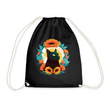 Cute Bombay Sunflower Cat Breed Pet Kitten - Drawstring Bag - black - Front