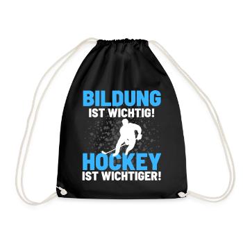 HOCKEY IST WICHTIGER! Eishockey Hockey - Turnbeutel - Schwarz - Vorne