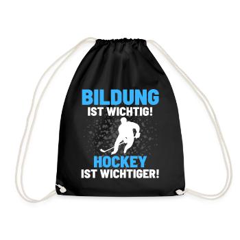 HOCKEY IST WICHTIGER! Eishockey Hockey - Turnbeutel - Schwarz - Vorne