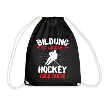 HOCKEY IST WICHTIGER! Eishockey Hockey - Turnbeutel - Schwarz - Vorne