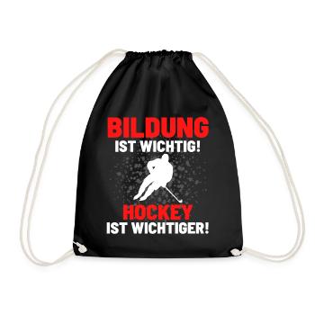 HOCKEY IST WICHTIGER! Eishockey Hockey - Turnbeutel - Schwarz - Vorne