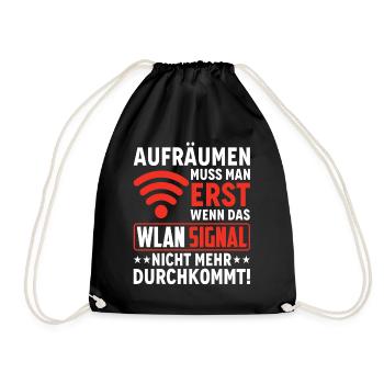 Wlan Wlan Signal Internet Wlan Sprüche - Turnbeutel - Schwarz - Vorne