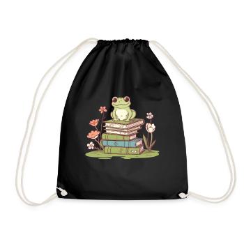 Cottagecore esthétique grenouille lisant un livre - Sac de sport léger - noir - Devant