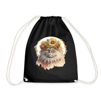 Cute Persian Sunflower Cat Breed Pet Kitten - Drawstring Bag - black - Front