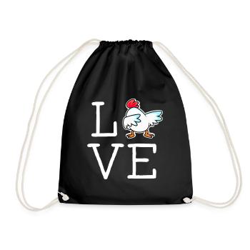 LOVE chicken lettering with cool chicken farmer - Drawstring Bag - black - Front