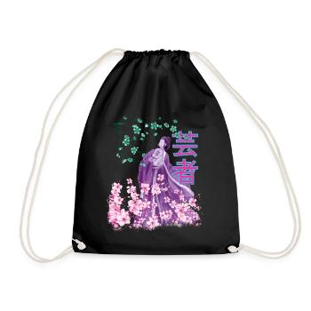 Retro Japan Geisha 80s Vaporwave - Drawstring Bag - black - Front