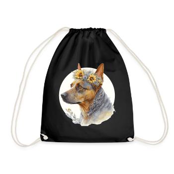 Cute Australian Cattle Sunflower Dog Breed Pet Pup - Drawstring Bag - black - Front
