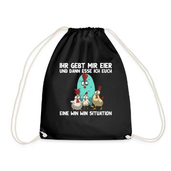 Lustiger Hühner Spruch Win Win Situation mit Huhn - Turnbeutel - Schwarz - Vorne
