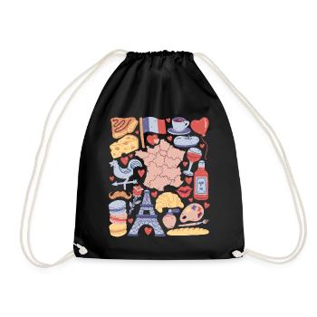 France, Paris, Europe, Eiffel Tower, Love - Drawstring Bag - black - Front