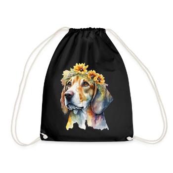 Cute Beagle Sunflower Dog Breed Pet Puppy - Drawstring Bag - black - Front