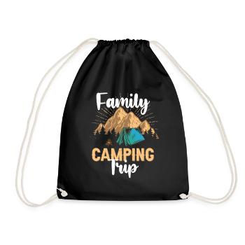 Camping Family Campsite Tent Sleeping Bag Nature - Drawstring Bag - black - Front