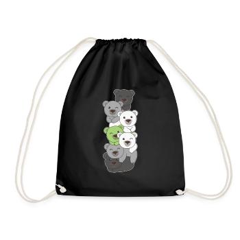 Agender Flag Pride LGBTQ Cute Bear Stack - Drawstring Bag - black - Front