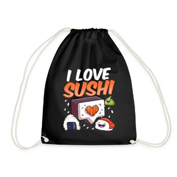 I love sushi sayings food lover fan - Drawstring Bag - black - Front