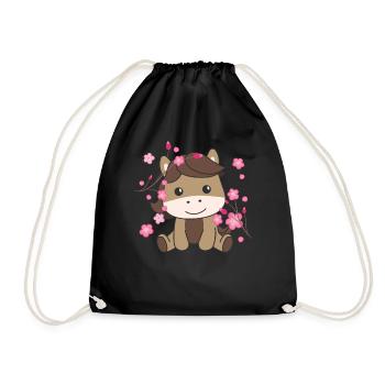 Pferd süße Tiere für Kinder Kawaii - Turnbeutel - Schwarz - Vorne