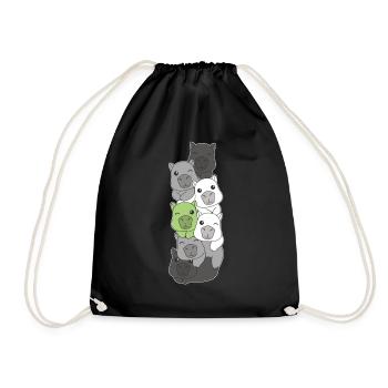 Agender Flag Pride LGBTQ Cute Capybara Stack - Drawstring Bag - black - Front