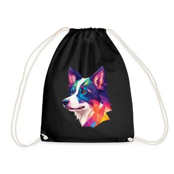 Border Collie Polygon Dogs Art Collie Dog - Drawstring Bag - black - Front