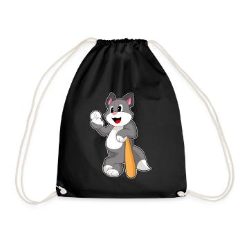 Katze Baseball Baseballschläger - Turnbeutel - Schwarz - Vorne