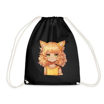 Manga Kemonomimi Cats Girl Anime Kawaii Chibi - Drawstring Bag - black - Front