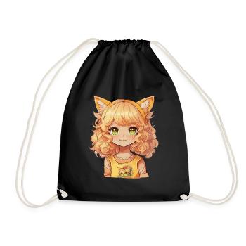 Anime Cat Girl Manga Cat Kawaii Kitten - Drawstring Bag - black - Front