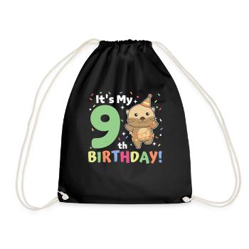 Otter for the 9th birthday children nine years old - Drawstring Bag - black - Front
