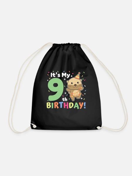 Otter zum 9. Geburtstag Kinder neun Jahre alt - Turnbeutel - Schwarz