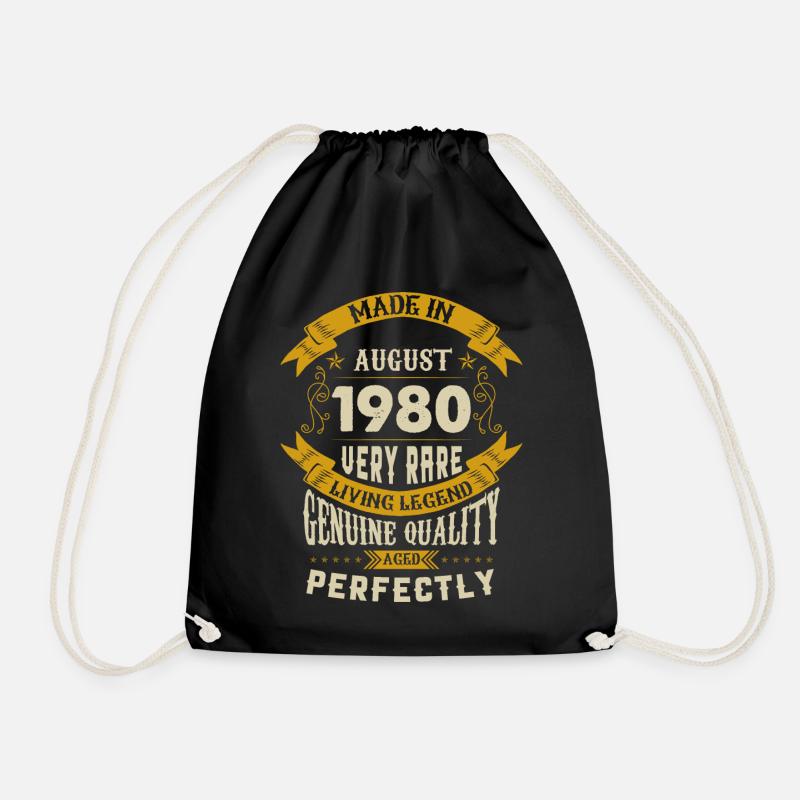 August 1980 Vintage Vintage Birthday - Drawstring Bag - black