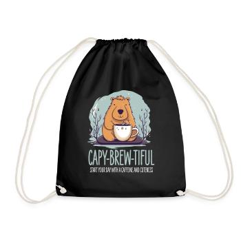 Capybara Kaffee Design - Turnbeutel - Schwarz - Vorne