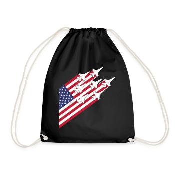 USA Flag and Fighter Jets - Drawstring Bag - black - Front