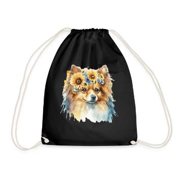 Cute Pomeranian Pom Spitz Sunflower Dog Breed Pet - Turnbeutel - Schwarz - Vorne