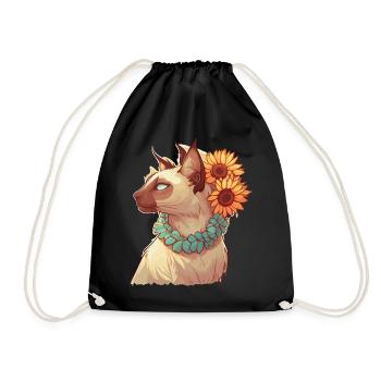 Cute Balinese Sunflower Cat Breed Pet Kitten - Drawstring Bag - black - Front