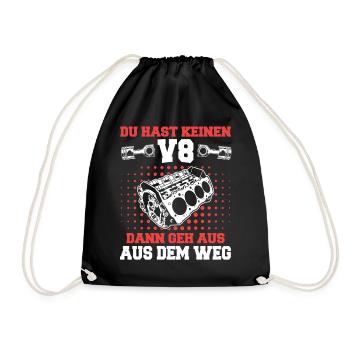 V8 Motor Acht Zylinder Hubraum Motor Tuning Tuner - Turnbeutel - Schwarz - Vorne