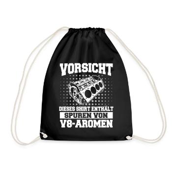 V8 Motor Acht Zylinder Hubraum Motor Tuning Tuner - Turnbeutel - Schwarz - Vorne