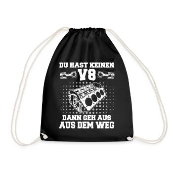 V8 Motor Acht Zylinder Hubraum Motor Tuning Tuner - Turnbeutel - Schwarz - Vorne