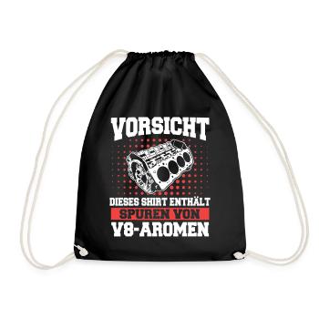 V8 Motor Acht Zylinder Hubraum Motor Tuning Tuner - Turnbeutel - Schwarz - Vorne