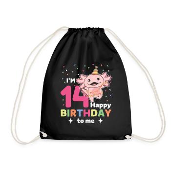 Axolotl for 14th birthday children fourteen - Drawstring Bag - black - Front