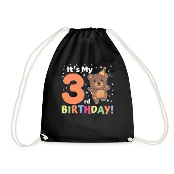 Bear for 3rd birthday children three years old - Drawstring Bag - black - Front