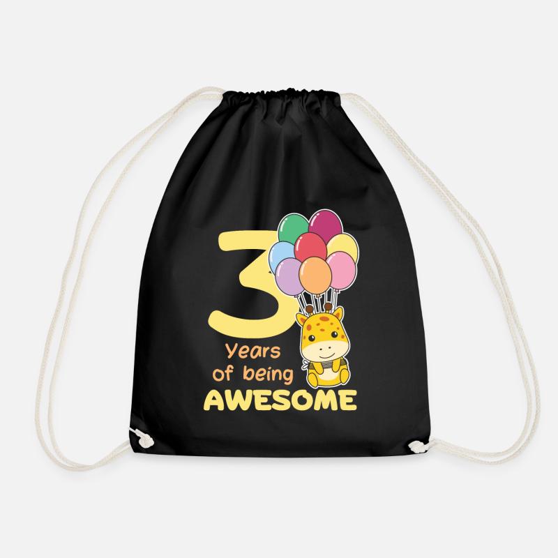 Giraffe for 3rd birthday children three years old - Drawstring Bag - black
