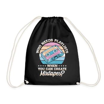 Vintage Music Lover Retro Cassette Tape 80s - Drawstring Bag - black - Front