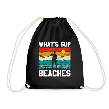 What's SUP Beaches - SUP Stehpaddel Stand Up - Turnbeutel - Schwarz - Vorne