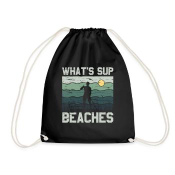 What's SUP Beaches - SUP Stehpaddel Stand Up - Turnbeutel - Schwarz - Vorne