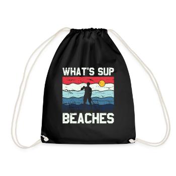What's SUP Beaches - SUP Stehpaddel Stand Up - Turnbeutel - Schwarz - Vorne