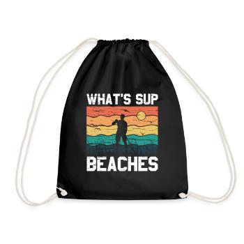 What's SUP Beaches - SUP Stehpaddel Stand Up - Turnbeutel - Schwarz - Vorne